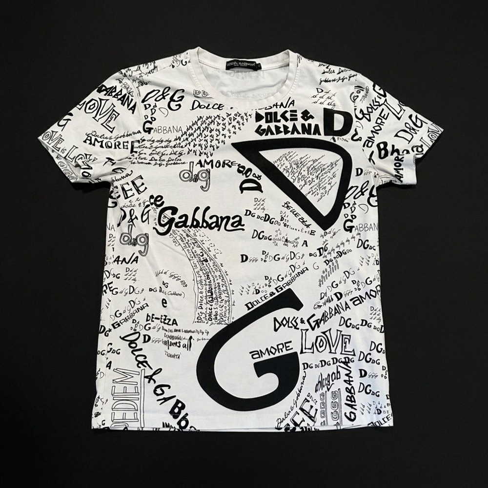 Dolce & Gabbana All Over Graffiti Scribble Logo Print T-Shirt White Men's 48 M